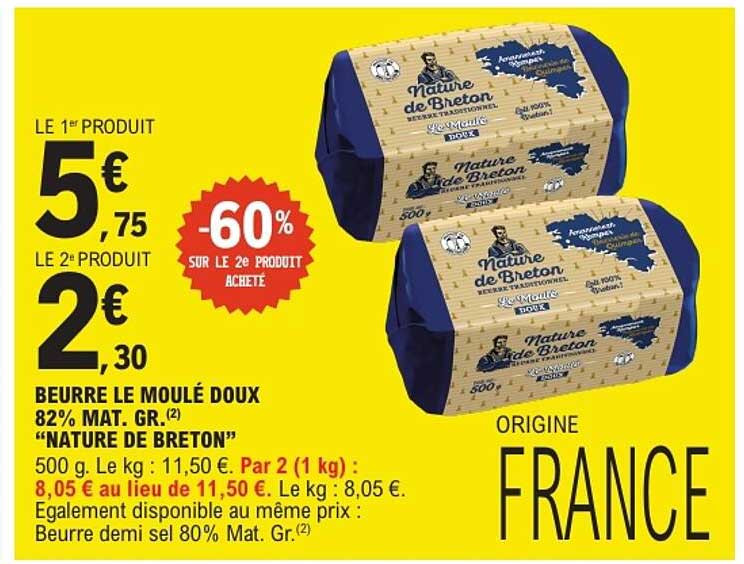 BEURRE LE MOULÉ DOUX 82% MAT. GR. "NATURE DE BRETON"