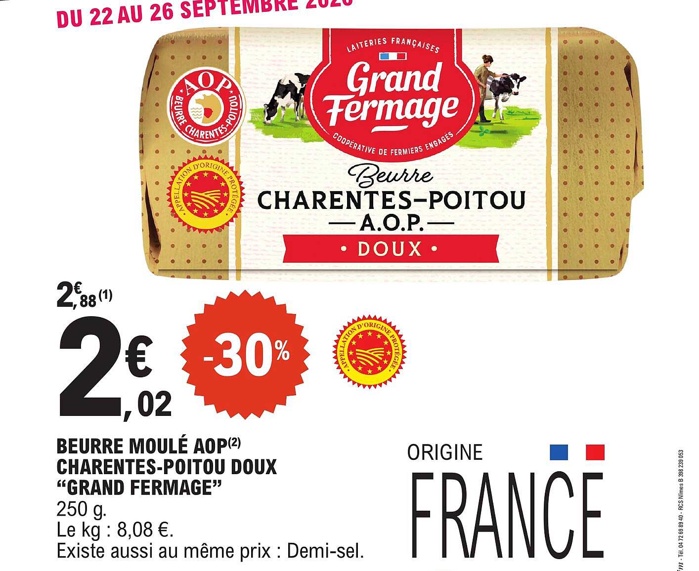BEURRE MOULÉ AOP CHARENTES-POITOU DOUX “GRAND FERMAGE”