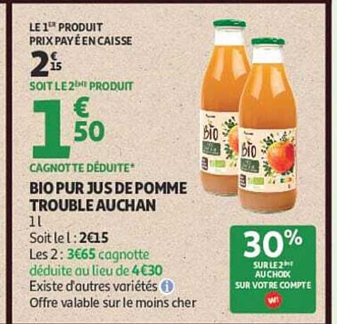 BIO PUR JUS DE POMME TROUBLE AUCHAN