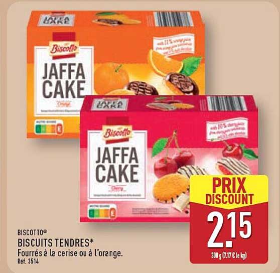 BISCOTTO® BISCUITS TENDRES* Fourrés à la cerise ou à l'orange.