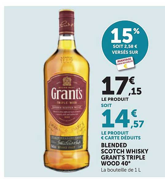 BLENDED SCOTCH WHISKY GRANT'S TRIPLE WOOD 40°