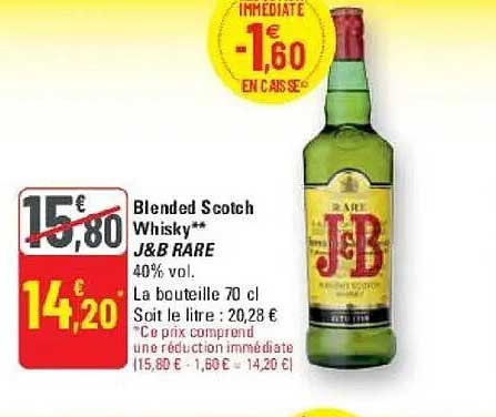 Blended Scotch Whisky** J&B RARE 40% vol. La bouteille 70 cl Soit le litre : 20,28 €