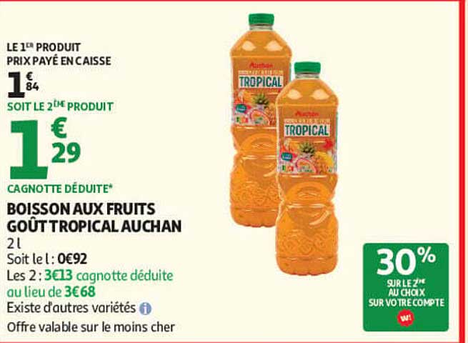 BOISSON AUX FRUITS GOÛT TROPICAL AUCHAN
