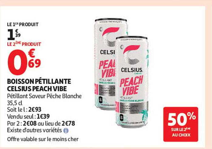 BOISSON PÉTILLANTE CELSIUS PEACH VIBE