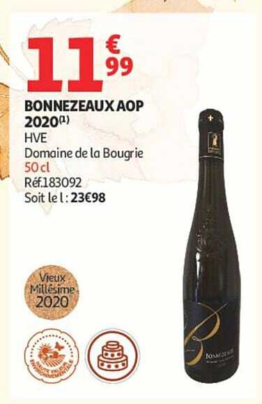 BONNEZAUX AOP 2020(1) HVE Domaine de la Bougrie 50 cl Réf.183092 Soit le L : 23€98
