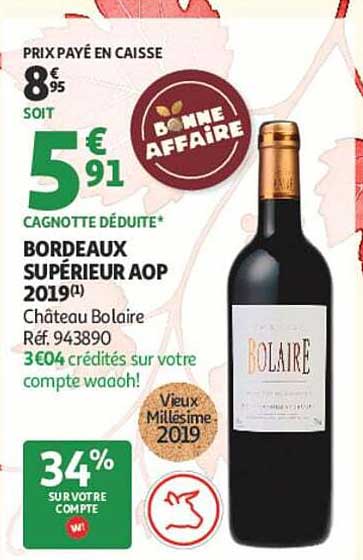 BORDEAUX SUPÉRIEUR AOP 2019(1) Château Bolaire Réf. 943890
