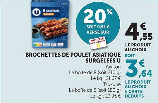 BROCHETTES DE POULET ASIATIQUE SURGELEES U