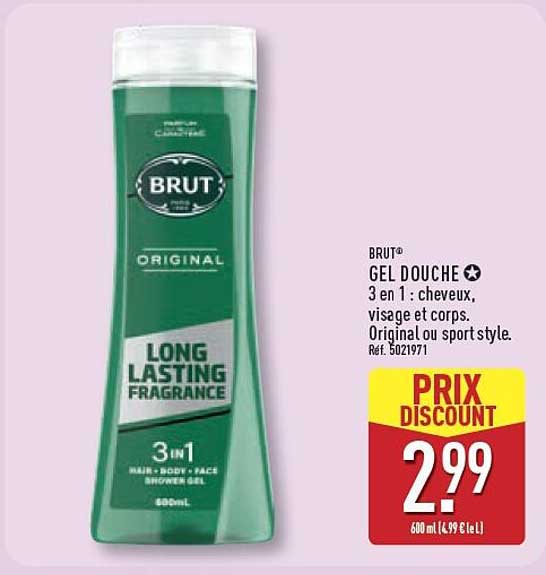 BRUT® GEL DOUCHE 3 en 1 : cheveux, visage et corps. Original ou sport style.