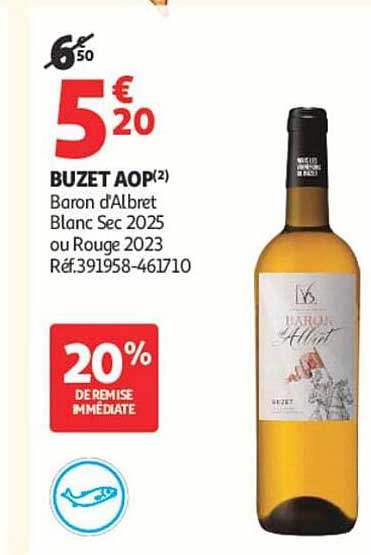 BUZET AOP(2) Baron d'Albret Blanc Sec 2025 ou Rouge 2023 Réf.391958-461710