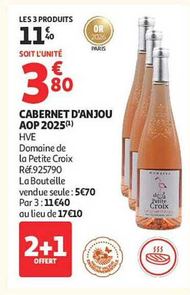 CABERNET D'ANJOU AOP 2025(1) HVE Domaine de la Petite Croix Réf.925790 La Bouteille vendue seule : 5€70 Par 3 : 11€40 au lieu de 17€10