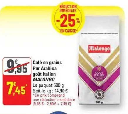 Café en grains Pur Arabica goût Italien MALONGO
