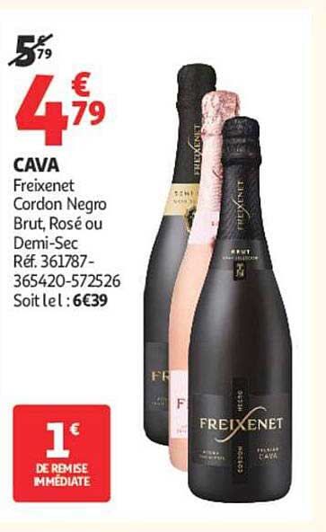 CAVA Freixenet Cordon Negro Brut, Rosé ou Demi-Sec Réf. 361787-365420-572526 Soit le l : 6€39