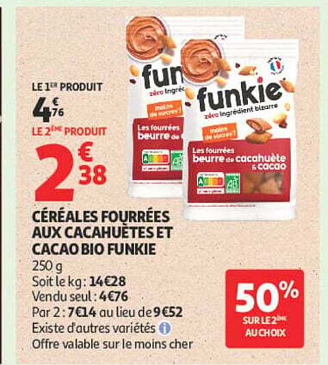 CÉRÉALES FOURRÉES AUX CACAHUÈTES ET CACAO BIO FUNKIE