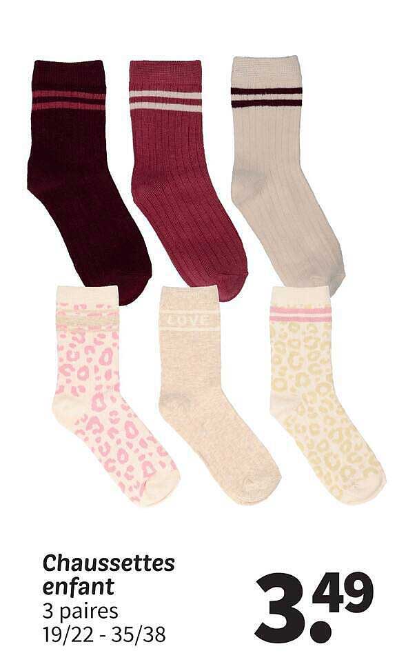 Chaussettes enfant 3 paires 19/22 - 35/38