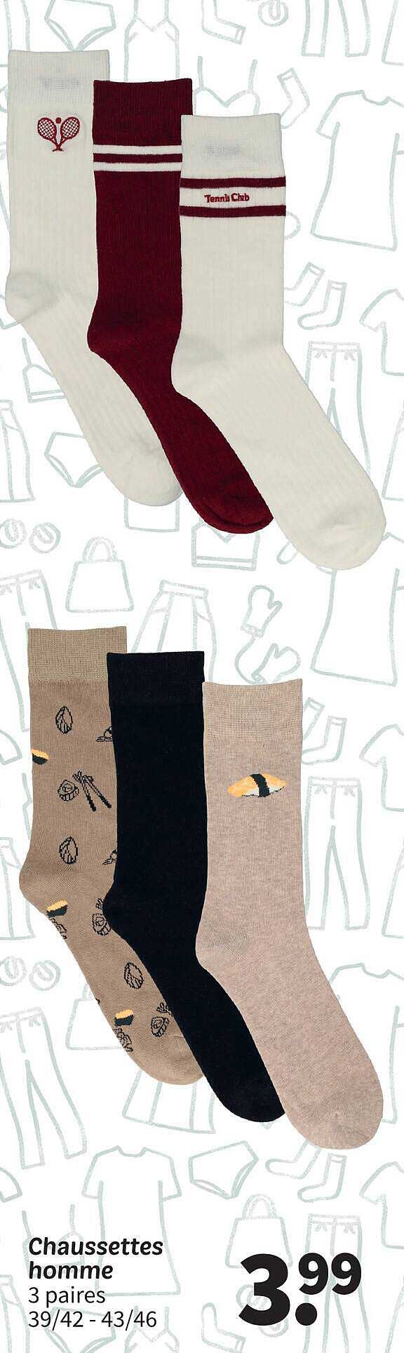 Chaussettes homme 3 paires 39/42 - 43/46