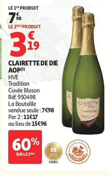 CLAIRETTE DE DIE AOP(1) HVE Tradition Cuvée Blason Réf. 950498