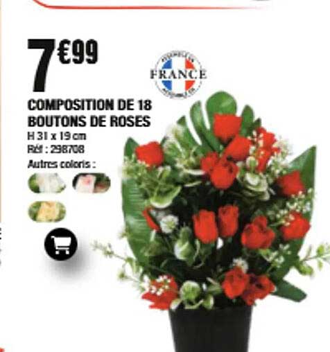 COMPOSITION DE 18 BOUTONS DE ROSES