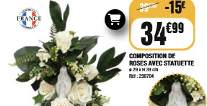 COMPOSITION DE ROSES AVEC STATUETTE