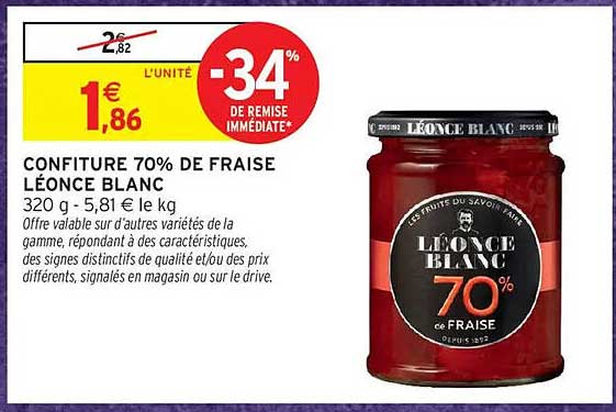 CONFITURE 70% DE FRAISE LÉONCE BLANC