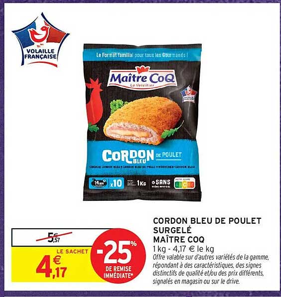 CORDON BLEU DE POULET SURGELÉ MAÎTRE COQ