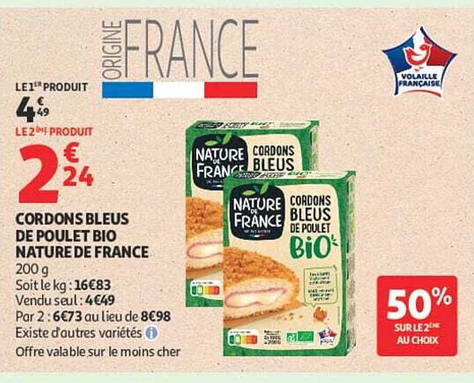 CORDONS BLEUS DE POULET BIO NATURE DE FRANCE
