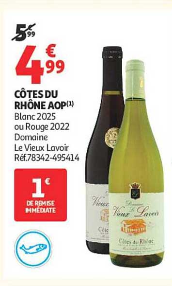 CÔTES DU RHÔNE AOP(1) Blanc 2025 ou Rouge 2022 Domaine Le Vieux Lavoir Réf.78342-495414