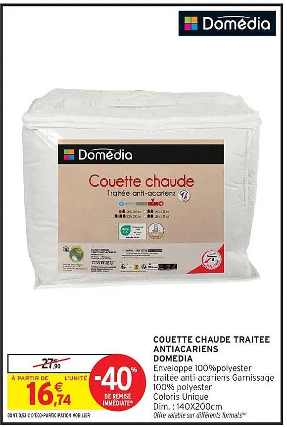 COUETTE CHAUDE TRAITEE ANTIACARIENS DOMEDIA