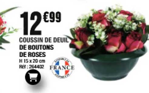 COUSSIN DE DEUIL DE BOUTONS DE ROSES