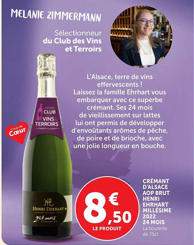 CRÉMANT D'ALSACE AOP BRUT HENRI EHRHART MILLÉSIME 2022 24 MOIS