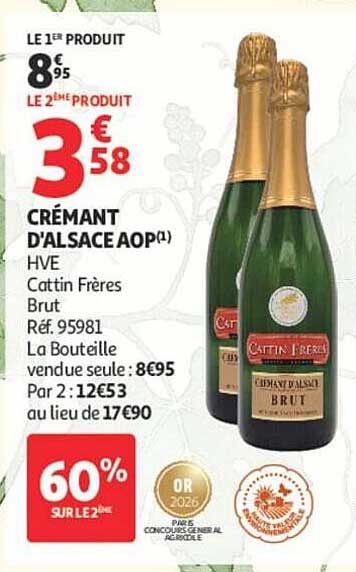 CRÉMANT D'ALSACE AOP(1) HVE Cattin Frères Brut Réf. 95981