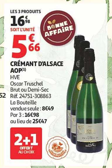 CRÉMANT D'ALSACE AOP(1) HVE Oscar Truschel Brut ou Demi-Sec Réf. 24751-308863