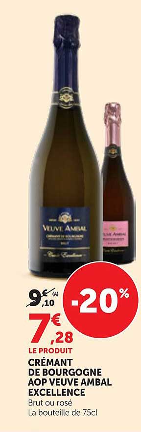 CRÉMANT DE BOURGOGNE AOP VEUVE AMBAL EXCELLENCE Brut ou rosé La bouteille de 75cl