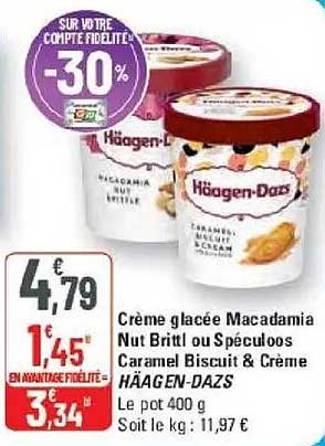 Crème glacée Macadamia Nut Brittle ou Spéculoos Caramel Biscuit & Crème HÄAGEN-DAZS