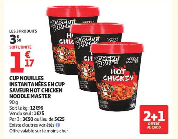 CUP NOUILLES INSTANTANÉES EN CUP SAVEUR HOT CHICKEN NOODLE MASTER