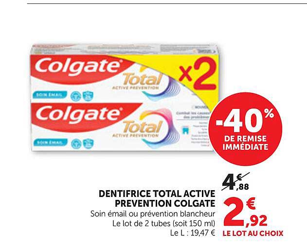 DENTIFRICE TOTAL ACTIVE PREVENTION COLGATE