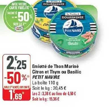 Emietté de Thon Mariné Citron et Thym ou Basilic PETIT NAVIRE