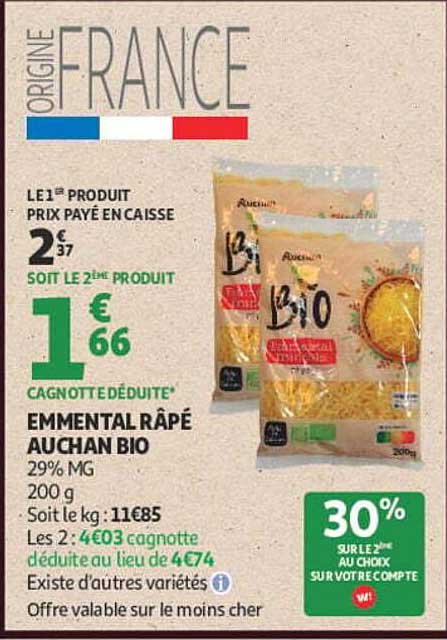 EMMENTAL RÂPÉ AUCHAN BIO