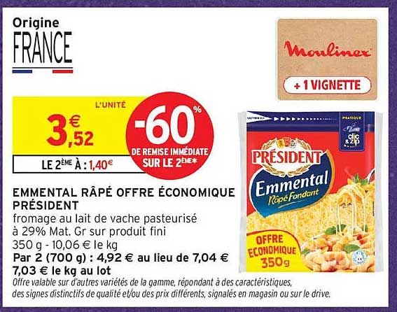 EMMENTAL RÂPÉ OFFRE ÉCONOMIQUE PRÉSIDENT