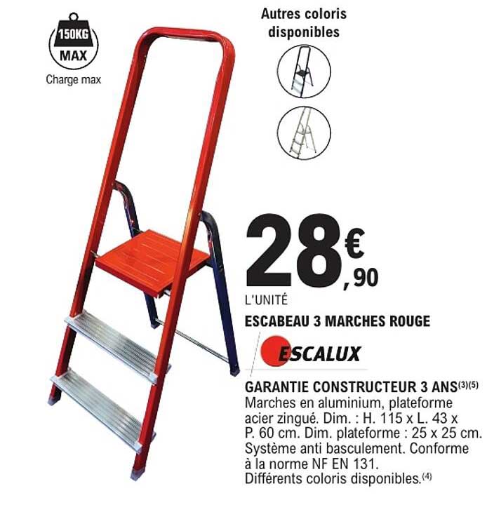 ESCABEAU 3 MARCHES ROUGE