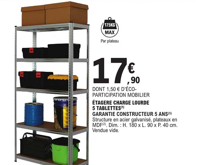 ÉTAGÈRE CHARGE LOURDE 5 TABLETTES