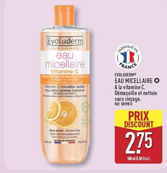 EVOLUDERM EAU MICELLAIRE À la vitamine C. Démaquille et nettoie sans rinçage. Réf. 5019012