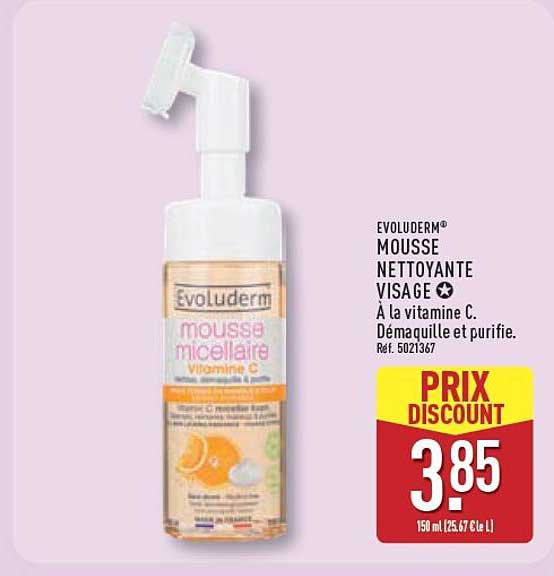 EVOLUDERM® MOUSSE NETTOYANTE VISAGE À la vitamine C. Démaquille et purifie.