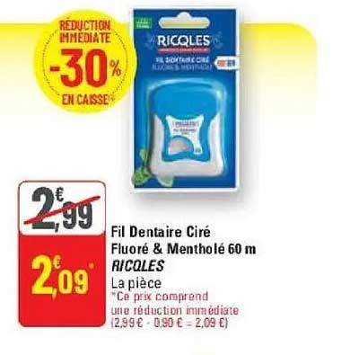 Fil Dentaire Cire Fluoré & Mentholé 60 m RICALES