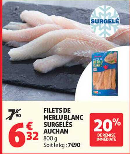 FILETS DE MERLU BLANC SURGELÉS AUCHAN 800 g