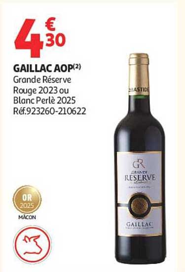 GAILLAC AOP(2) Grande Réserve Rouge 2023 ou Blanc Perlé 2025 Réf.923260-210622