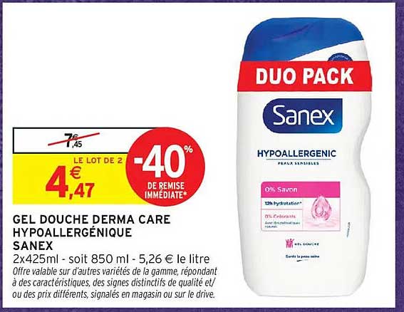 GEL DOUCHE DERMA CARE HYPOLAERGÉNIQUE SANEX