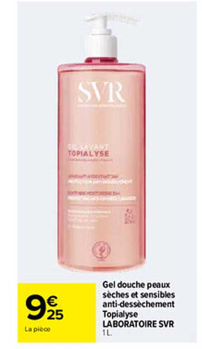 Gel douche peaux sèches et sensibles anti-dessèchement Topialyse LABORATOIRE SVR 1L.