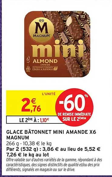 GLACE BÂTONNET MINI AMANDE X6 MAGNUM