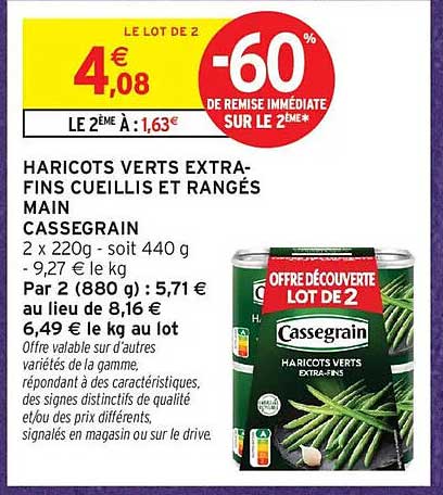 HARICOTS VERTS EXTRA-FINS CUEILLIS ET RANGÉS MAIN CASSEGRAIN