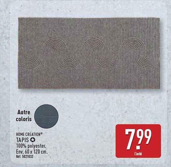 HOME CREATION® TAPIS 100% polyester. Env. 60 x 120 cm. Réf. 5021032